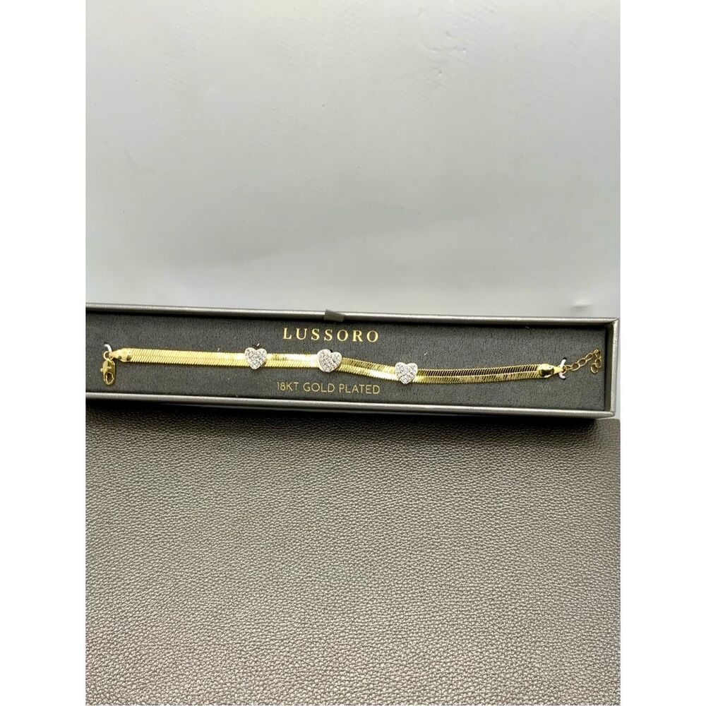 Bracelet in Italian Sterling Silver Simulated Diamond Hearts and 18 K Yellow Gol